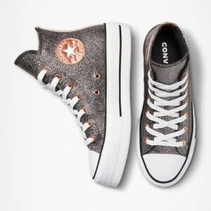 Converse Chuck Taylor All Star Lift High Top Sneaker- Black/Copper/White Glitter